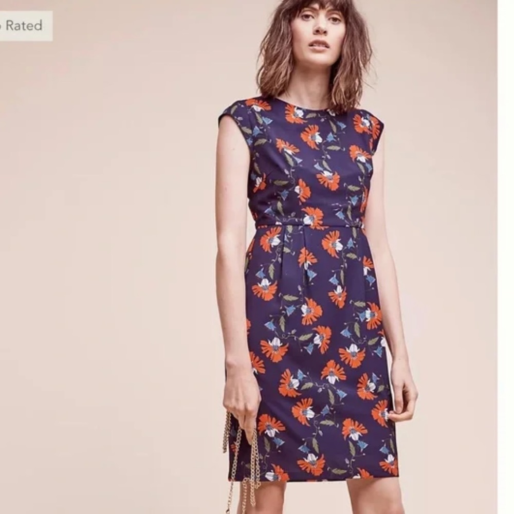 Anthropologie Maeve blue and red floral sheath dress